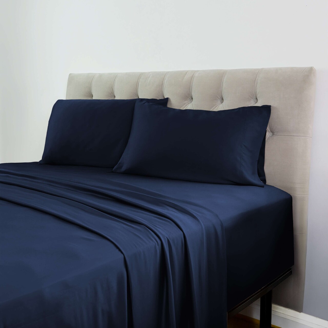 Cotton Rich 144 Thread Count Bed Sheet Set – Dark Denim, Twin/Full/Queen/King (3 & 4 Piece Options)